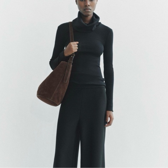 Zara Asymmetric Chocolate Suede Shoulder Hobo Bag in Dark Brown - Picture 2 of 14